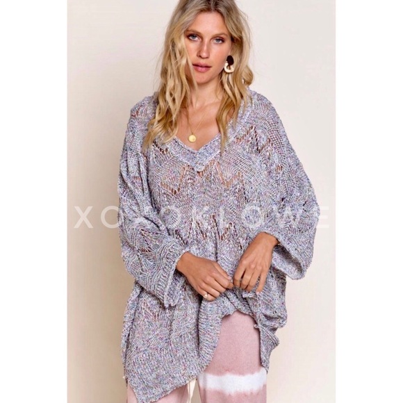 POL Grey Rainbow Confetti V Neck Lightweight Sweater Oversized - Picture 3 of 10